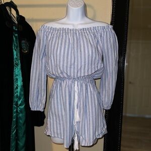 Off the shoulder striped romper